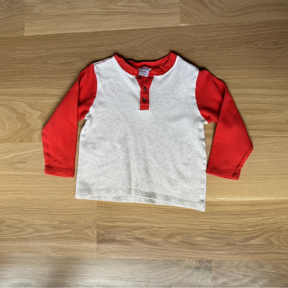 Hanna Andersson Orange and cream,  Long Sleeve Henley, WORN ONCE